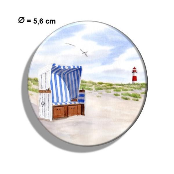 Kühlschrankmagnet m. Flaschenöffner  Aquarell Kunst Maritim Druck Kunstdruck Strandkorb Sylt Nordsee Meer Leuchtturm  Strand Dünen